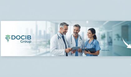 Healthcare professionals at a modern DOCIB medical facility in the UAE, highlighting specialist doctor job opportunities including ENT Specialist, Ophthalmologist, and Specialist Internal Medicine.