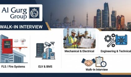 Al Gurg Group walk-in interview recruitment in Abu Dhabi for engineering, technical, and HSE job opportunities including Fire & Life Safety, ELV, BMS, and Mechanical roles.