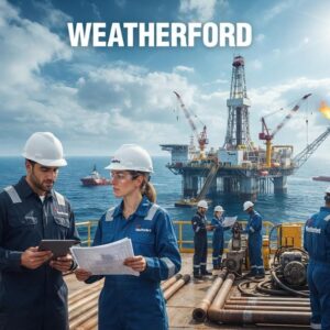 Weatherford energy services professionals working at an oil and gas operation with modern drilling equipment and advanced technology.