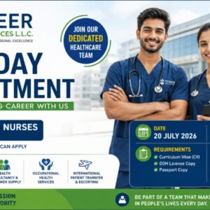 Pioneer Medical Services is conducting an Open Day Recruitment in Abu Dhabi for Registered Nurses. Qualified candidates with a valid DOH license are invited to attend the recruitment drive and explore healthcare career opportunities in Abu Dhabi and Al Ain.