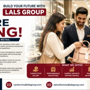 Retail professionals assisting customers inside a modern Lals Group retail store in the UAE, highlighting career opportunities in store management, sales, and customer service.