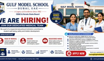 Gulf Model School Dubai announces healthcare job vacancies for Head of Medical, Doctor, and Registered Nurse positions.