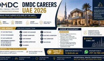 DMDC Dubai announces multiple construction, engineering, MEP, fit-out, and Junior Accountant job vacancies in the UAE.
