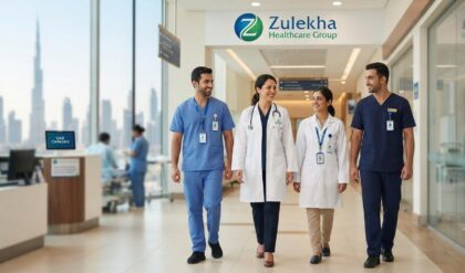 Healthcare professionals working at Zulekha Healthcare Group hospital in the UAE representing career opportunities and latest job vacancies.
