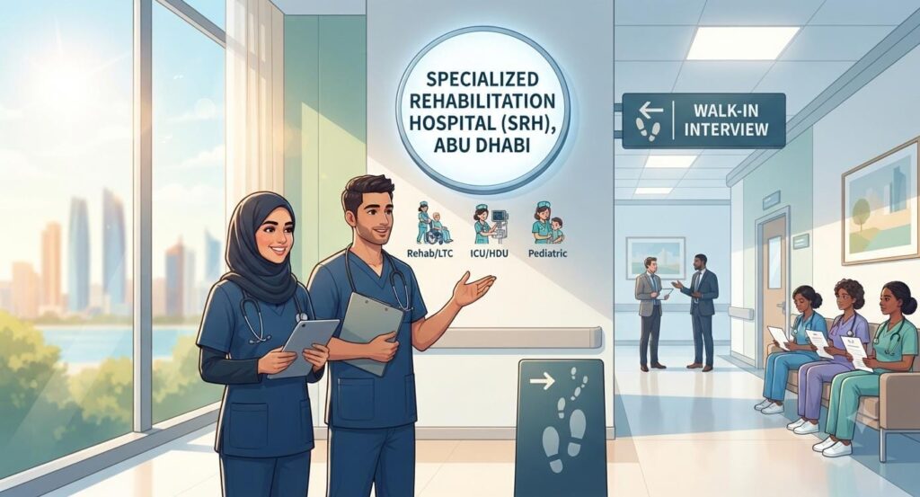 Specialized Rehabilitation Hospital Careers UAE 2026: Nursing Walk-In Interview in Abu Dhabi 1 Specialized Rehabilitation Hospital hiring nurses through a walk-in interview in Abu Dhabi.