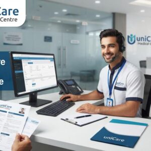 Candidate attending a walk-in interview for a Call Centre Executive position at uniCare Medical Centre in Dubai.