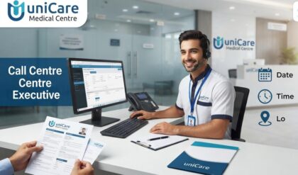 Candidate attending a walk-in interview for a Call Centre Executive position at uniCare Medical Centre in Dubai.