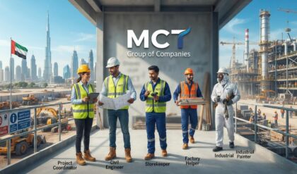 MCT Group of Companies UAE recruitment for Project Cum Admin Coordinator, Civil Engineer, Driver, Factory Helper, Painter, Storekeeper, QA/QC, and Senior Site Supervisor positions.