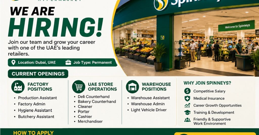 Spinneys Hypermarket Careers 2026: Latest Job Vacancies in Dubai – Apply for Store, Warehouse, Factory & Driver Jobs 1 jobs 785
