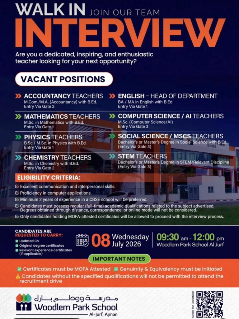 Woodlem Park School Ajman Careers 2026: Walk-in Interview Announced for Teachers Across Multiple Subjects 2 school 2222