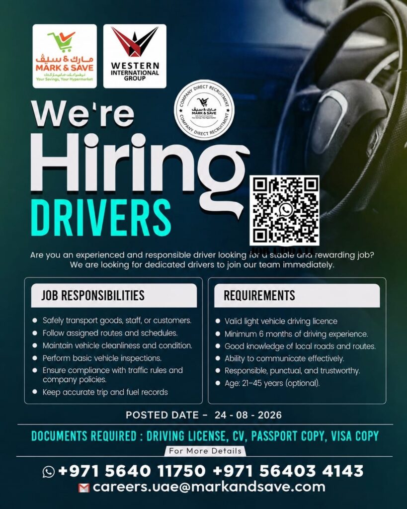Driver Jobs : Mark & Save UAE Driver Jobs 2026: Direct Recruitment Opportunity 1 DRIVER
