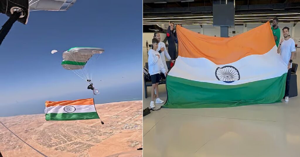UAE Indians Guinness World Record : 13,000 അടി ഉയരത്തിൽ ഇന്ത്യൻ ത്രിവർണ്ണം; യുഎഇയിലെ മൂന്ന് ഇന്ത്യക്കാർ ഗിന്നസ് റെക്കോർഡിൽ 1 FLAG