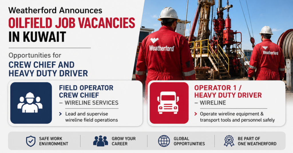 Weatherford Announces Oilfield Job Vacancies in Kuwait; Opportunities for Crew Chief and Heavy Duty Driver 1 JOB VAC e1788006588879