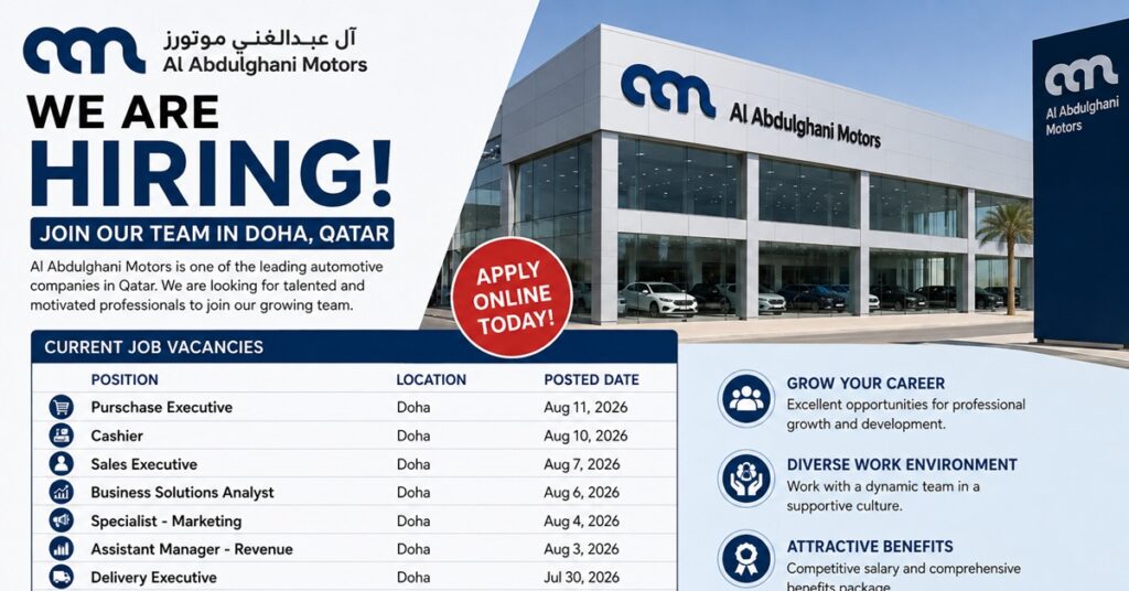 Al Abdulghani Motors Careers 2026: Latest Qatar Job Vacancies in Doha | Apply Online 1 JOBS 456456 3