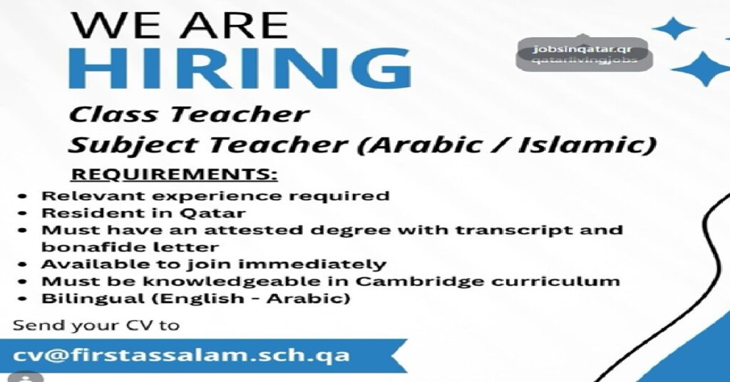 First Assalam School Qatar Jobs 2026: Class Teacher and Subject Teacher Vacancies Announced 2 JOBS 7456