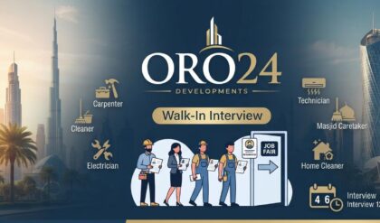 ORO24 Walk-In Interview 2026 for multiple full-time job vacancies in Dubai including Carpenter, Cleaner, Senior Electrician, and HVAC Technician positions