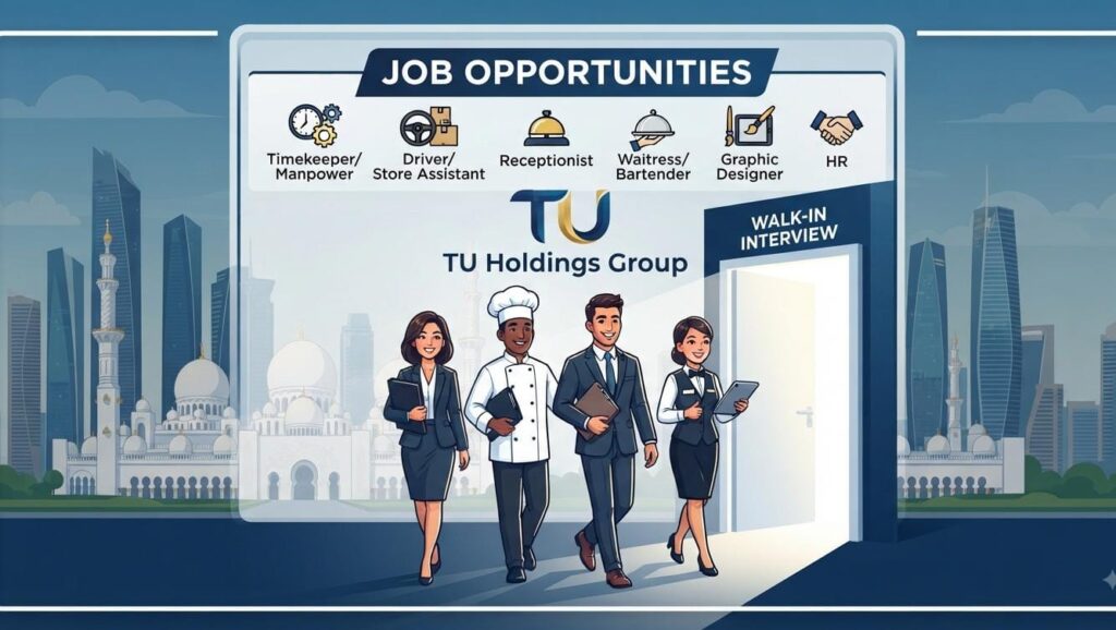 TU Holdings Group Walk-In Interview on August 13 in Abu Dhabi; 9 Vacancies Open|Apply Now For The Latest Vacancies 1 TU Holdings Group Walk-In Interview 2026 Abu Dhabi Jobs