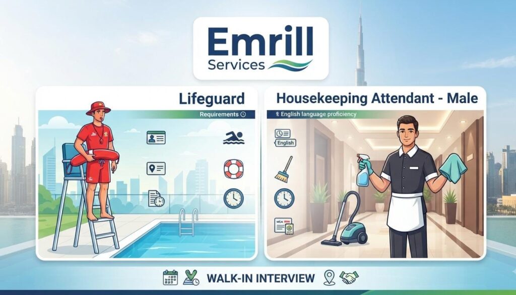Emrill Services UAE Jobs 2026: Lifeguard, Housekeeping Walk-In Interviews|Apply Now For The Latest Vacancies 1 Emrill Services UAE Jobs 2026 – Lifeguard and Housekeeping Vacancies in Dubai