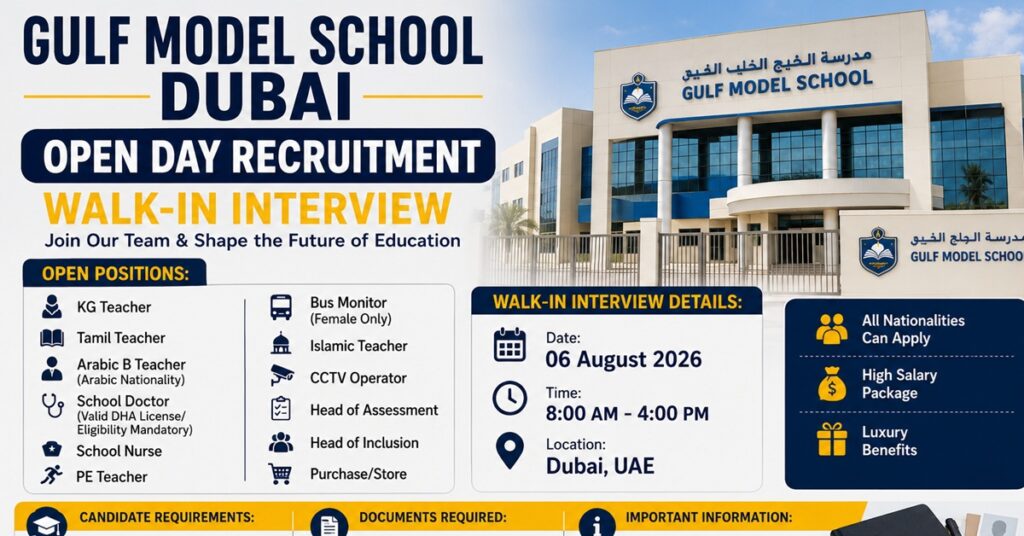 Gulf Model School Dubai Walk-In Interview 2026: Teaching, Healthcare and Administrative Jobs Open 1 gems