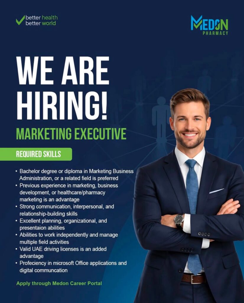 Medon Pharmacy Careers 2026: Marketing Executive Vacancy in UAE 2 med