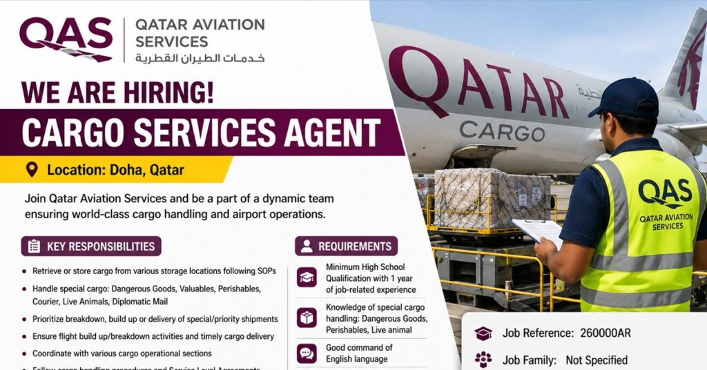 Qatar Aviation Services Careers 2026: Cargo Services Agent Job Vacancy in Doha 1 qatar 789777