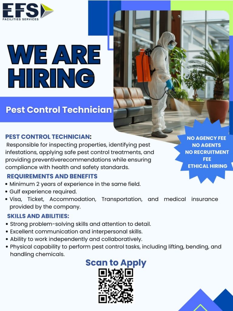EFS Facilities Services Jobs : EFS Facilities Services Jobs UAE 2026: Pest Control Technician Vacancy with Visa, Accommodation and Air Ticket 5 EFS
