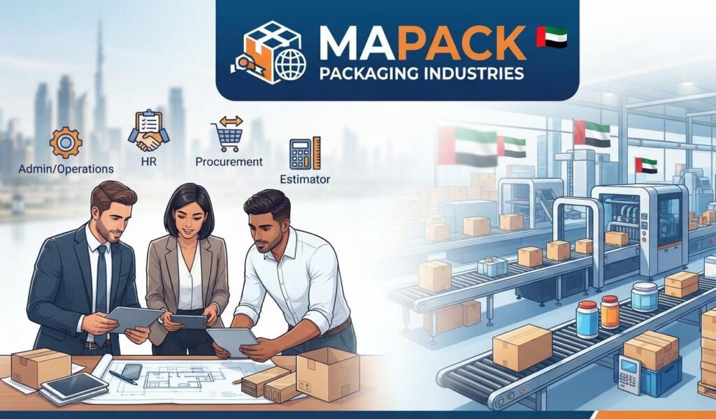 Mapack Packaging Industries Recruitment: Multiple Job Vacancies in Dubai|Apply Now For Latest Vacancies 1 Mapack Packaging Industries recruitment in Dubai with vacancies for Admin Manager, Procurement, HR Executive and Estimator at Dubai Industrial City.