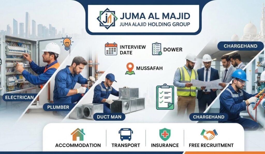 Juma Al Majid Walk-In Interview 2026 for 11 MEP jobs in Abu Dhabi
