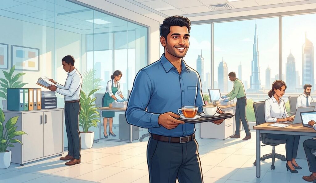 Dr. Nutrition Office Boy job vacancy in Dubai, UAE, offering office support duties including tea and coffee making, cleaning, document filing, and general office assistance.