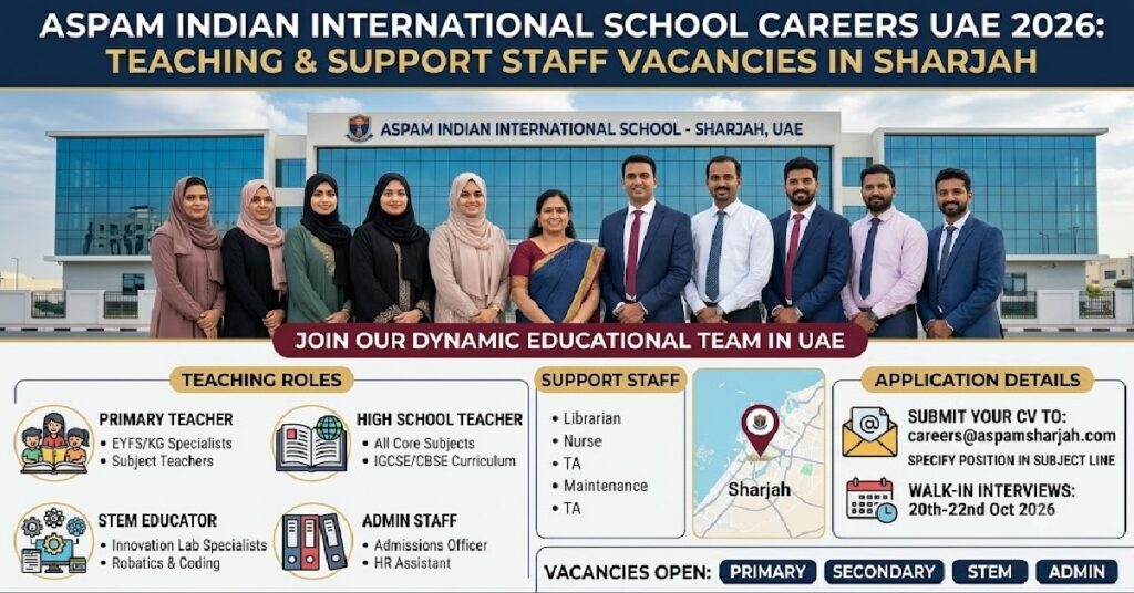 ASPAM Indian International School Careers UAE 2026: Teaching and Support Staff Vacancies in Sharjah 1 asap