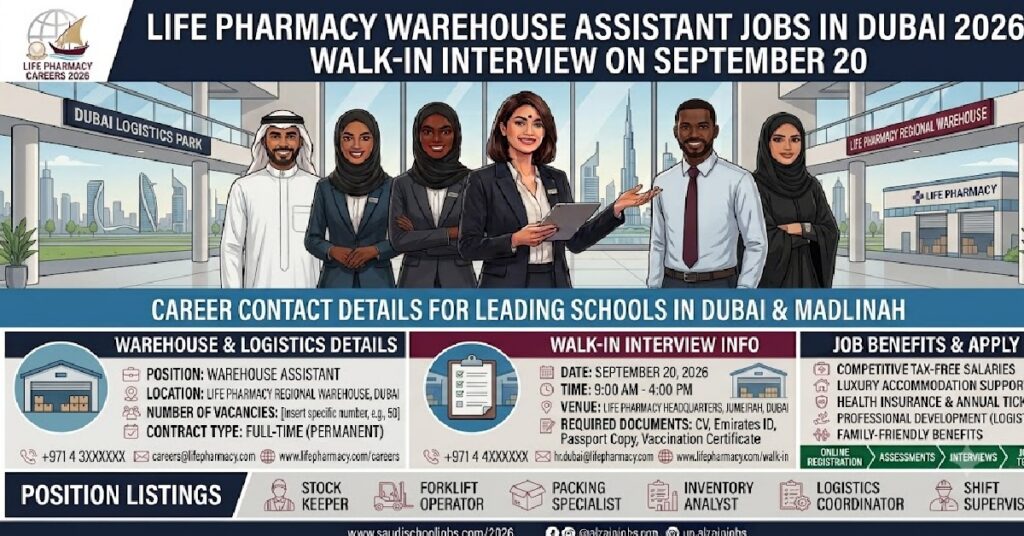 Life Pharmacy Warehouse Assistant : Life Pharmacy Warehouse Assistant Jobs in Dubai 2026: Walk-In Interview on September 20 1 qatar 77878