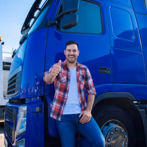 professional truck driver front long transportation vehicle holding thumbs up ready new ride 342744 1343 e1791384222220